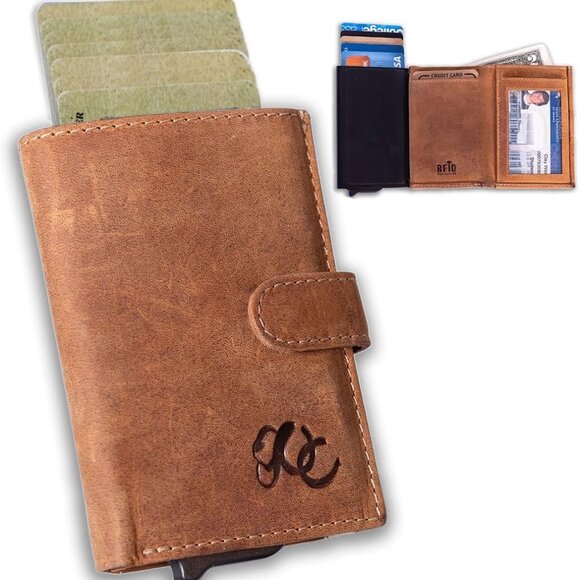 Timeless Brown Leather Pop-Up Wallet for Men – RFID Protection & 8+ Card Slots